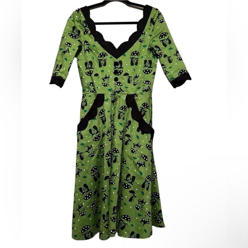 Voodoo Vixen Katniss Raining 1950s Pin Up Vintage Green Small Cat Dress … - Picture 2 of 5